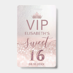 Roos gold glitter ombre script Sweet 16 VIP Badge