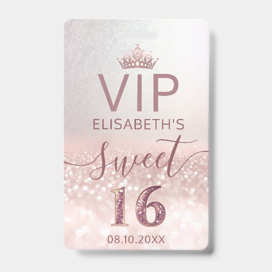 Roos gold glitter ombre script Sweet 16 VIP Badge (Voorzijde)