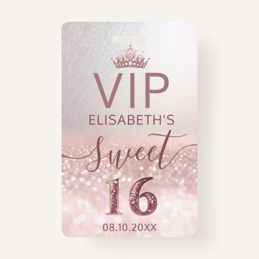 Roos gold glitter ombre script Sweet 16 VIP Badge (Voorkant)