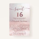 Roos gold glitter ombre script Sweet 16 VIP Badge (Achterkant)
