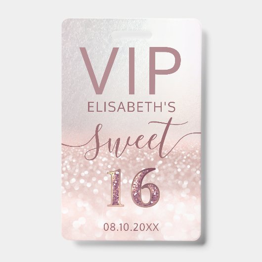 Roos gold glitter ombre script Sweet 16 VIP Badge (Voorzijde)