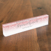 Roos Gold Glitter Ombre Script Trendy Naambordje (Zijkant)