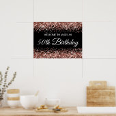Roos Gold Glitter op Black 50th Birthday Welkom Poster (Keuken)