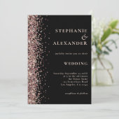 Roos Gold Glitter op Black Wedding Kaart (Staand voorkant)