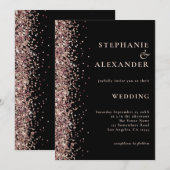 Roos Gold Glitter op Black Wedding Kaart (Voorkant / Achterkant)