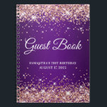Roos Gold Glitter Paars 21st Birthday Guestbook Notitieboek<br><div class="desc">Creëer je eigen gastenboek voor haar 21ste verjaardagsfeest in dit lege notitieboek. Meisjes faux dun roos goudglitter op de boven- en onderrand,  over een donkere en koninklijke paarse gradiënt of ombre achtergrond. U kunt de doopvontstijl en grootte aanpassen zoals nodig.</div>