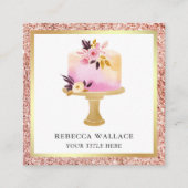 Roos Gold Glitter Pastel Floral Cake Bakery Vierkante Visitekaartje (Voorkant)
