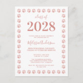 Roos Gold Glitter Paw Afstuderen Uitnodiging Briefkaart (Voorkant)