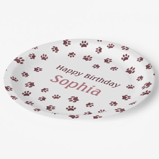 Roos Gold Glitter Paw Prints Pet Birthday Party Papieren Bordje (Gekanteld)