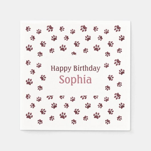 Roos Gold Glitter Paw Prints Pet Birthday Party Servet (Voorkant)