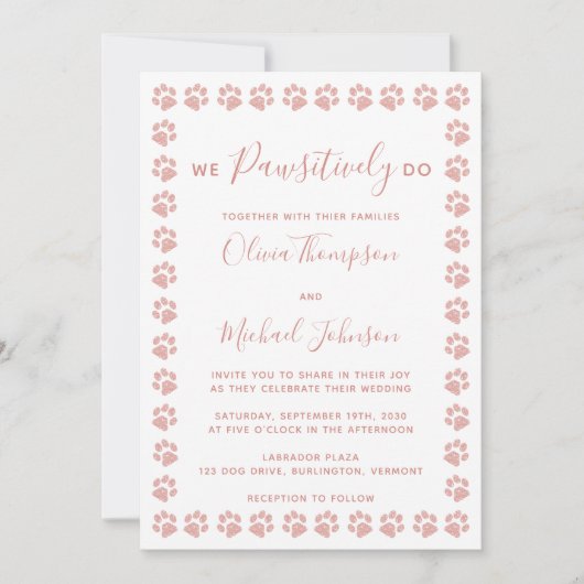 Roos Gold Glitter Paw Prints Weddenschap Kaart (Voorkant)