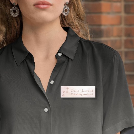 Roos Gold Glitter Paw Veterinary Business Naamplaatje