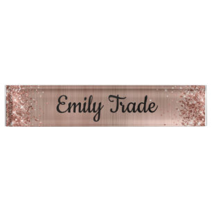 Roos Gold Glitter Pen met Gepersonaliseerde naam Naambordje