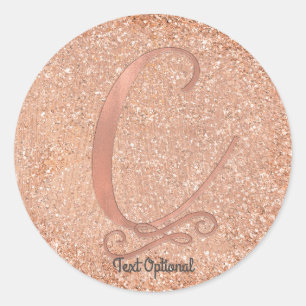 Roos Gold Glitter - persoonlijk Initiaal Letter C Ronde Sticker
