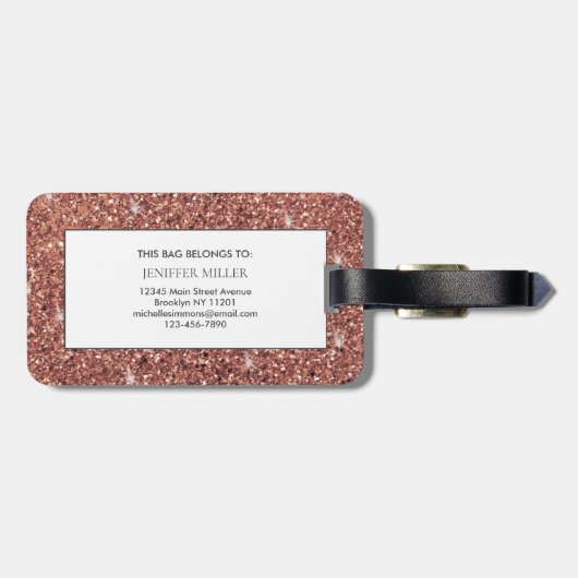 Roos gold glitter Persoonlijke naam Bagagelabel (Achterkant horizontaal)