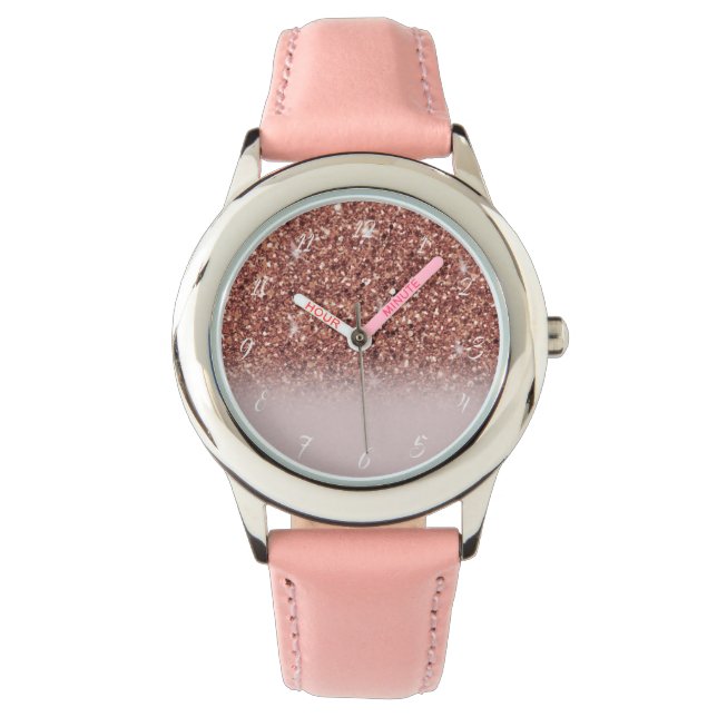 Roos gold glitter Persoonlijke naam Horloge (Voorkant)