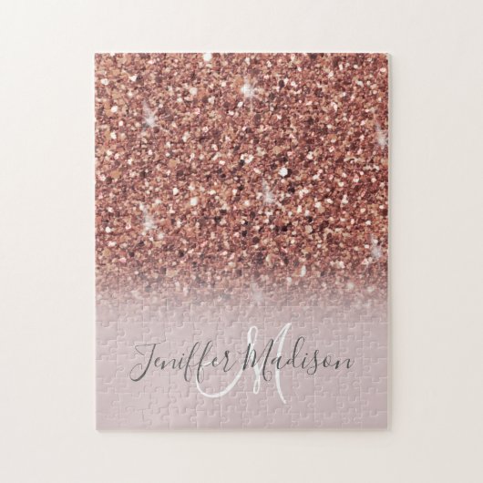 Roos gold glitter Persoonlijke naam Legpuzzel (Verticaal)