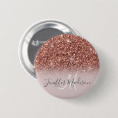 Roos gold glitter Persoonlijke naam Ronde Button 5,7 Cm (Voorkant /achterkant)