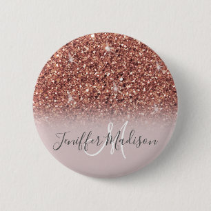 Roos gold glitter Persoonlijke naam Ronde Button 5,7 Cm