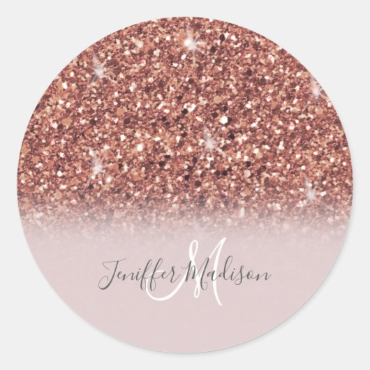 Roos gold glitter Persoonlijke naam Ronde Sticker (Voorkant)