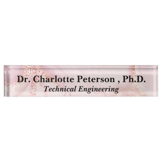 Roos Gold Glitter PhD of Doctoraat Naambordje (Voorkant)