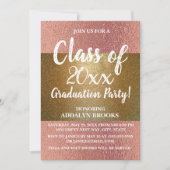 Roos Gold Glitter Photo Afstudeerder Party Invitat Kaart (Voorkant)