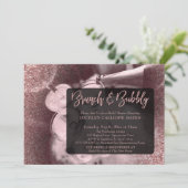 Roos Gold Glitter Photo Brunch & Bubbly Script Kaart (Staand voorkant)