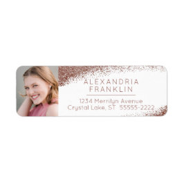 Roos Gold Glitter Photo Return Address Etiket