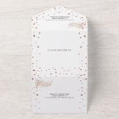 Roos gold glitter pine and confetti winter bruilof all in one uitnodiging (Buitenkant)