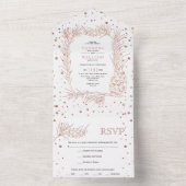 Roos gold glitter pine and confetti winter bruilof all in one uitnodiging (Binnen)