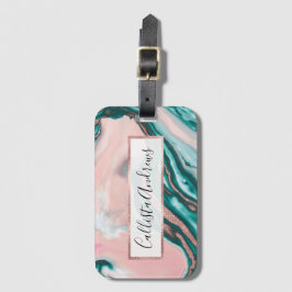 Roos Gold Glitter Pink Blauwgroen Zwemmetjes Bagagelabel