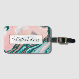 Roos Gold Glitter Pink Blauwgroen Zwemmetjes Bagagelabel