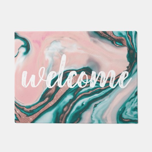 Roos Gold Glitter Pink Blauwgroen Zwemmetjes Deurmat (Voorkant)