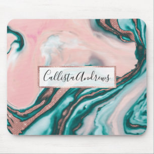 Roos Gold Glitter Pink Blauwgroen Zwemmetjes Muismat