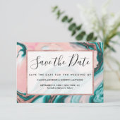 Roos Gold Glitter Pink Blauwgroen Zwemmetjes Save The Date (Staand voorkant)