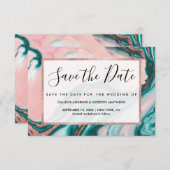 Roos Gold Glitter Pink Blauwgroen Zwemmetjes Save The Date (Voorkant / Achterkant)