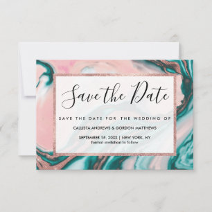 Roos Gold Glitter Pink Blauwgroen Zwemmetjes Save The Date