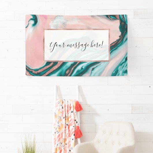 Roos Gold Glitter Pink Blauwgroen Zwemmetjes Spandoek (Insitu)