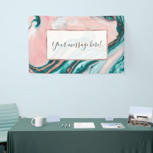 Roos Gold Glitter Pink Blauwgroen Zwemmetjes Spandoek (Beurs)