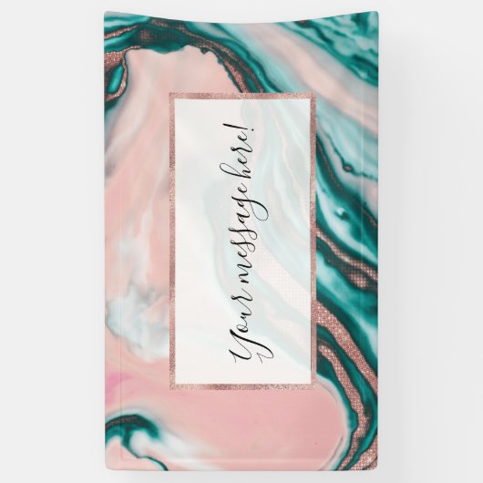 Roos Gold Glitter Pink Blauwgroen Zwemmetjes Spandoek (Verticaal)