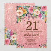 Roos Gold Glitter Pink Floral 21 oktober 2010 Kaart (Voorkant / Achterkant)