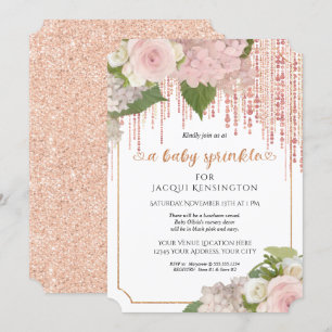 Roos Gold Glitter Pink Floral Baby Girl Sprinkle Kaart
