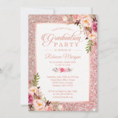 Roos Gold Glitter Pink Floral Gradual Party Kaart (Voorkant)