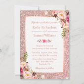 Roos Gold Glitter Pink Floral Weddenschap Kaart (Voorkant)