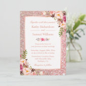 Roos Gold Glitter Pink Floral Weddenschap Kaart (Staand voorkant)
