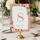 Roos Gold Glitter Pink Floral Weddenschappen Kaart