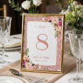 Roos Gold Glitter Pink Floral Weddenschappen Kaart
