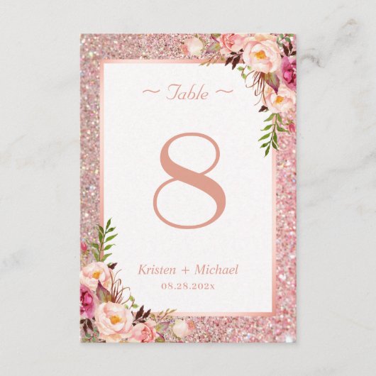 Roos Gold Glitter Pink Floral Weddenschappen RSVP Kaartje (Voorkant)