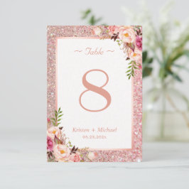 Roos Gold Glitter Pink Floral Weddenschappen RSVP Kaartje