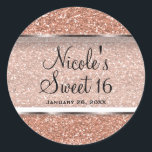 Roos Gold Glitter Pink Glam Wedding Party Favoriet Ronde Sticker<br><div class="desc">Aanpassen voor elke gebeurtenis.</div>